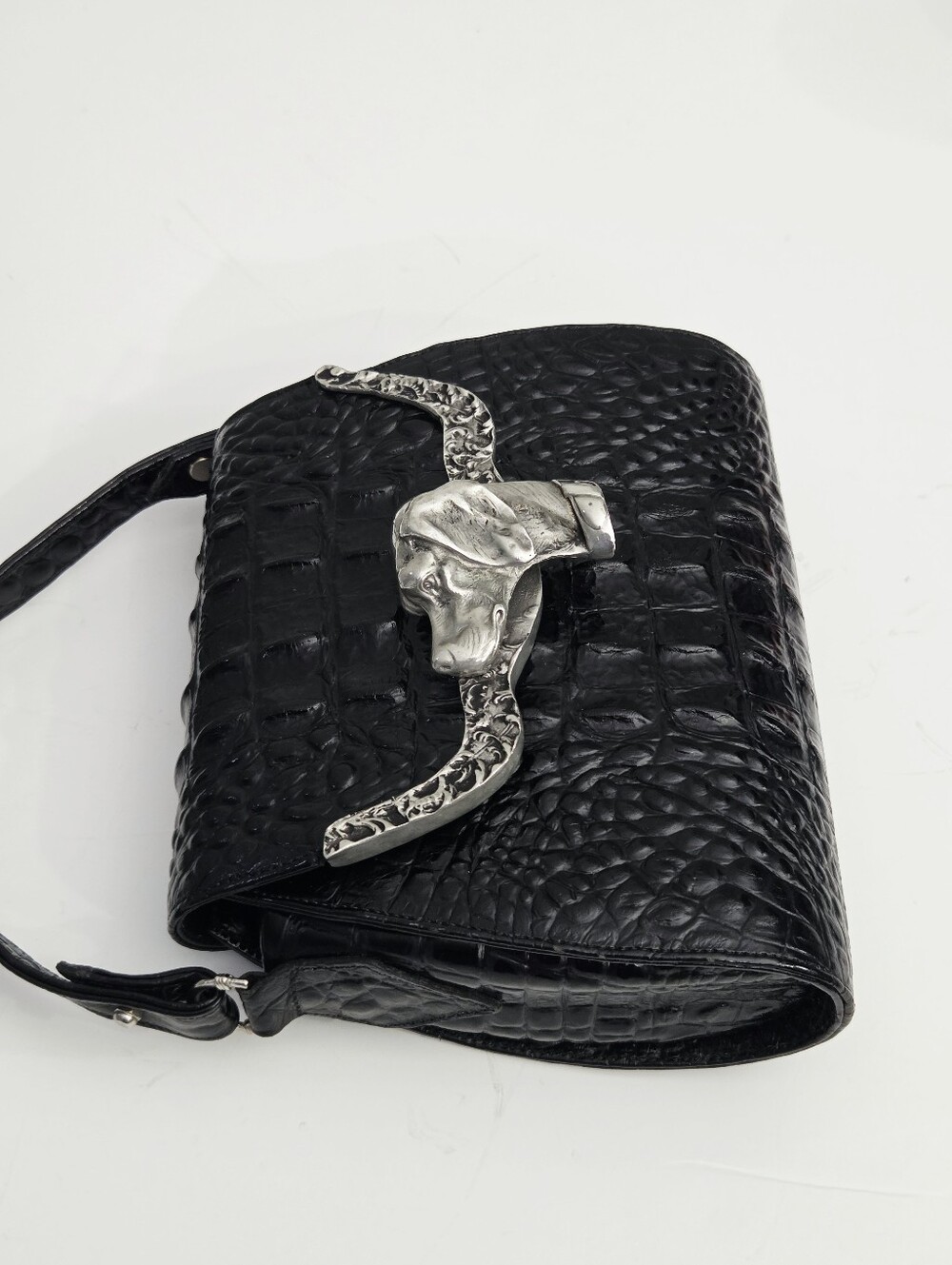 BEAUTIFUL VINTAGE GLEN MILLER FOR ANN TURK DOG HEAD CROC EMBOSSED BAG - Picture 6 of 12